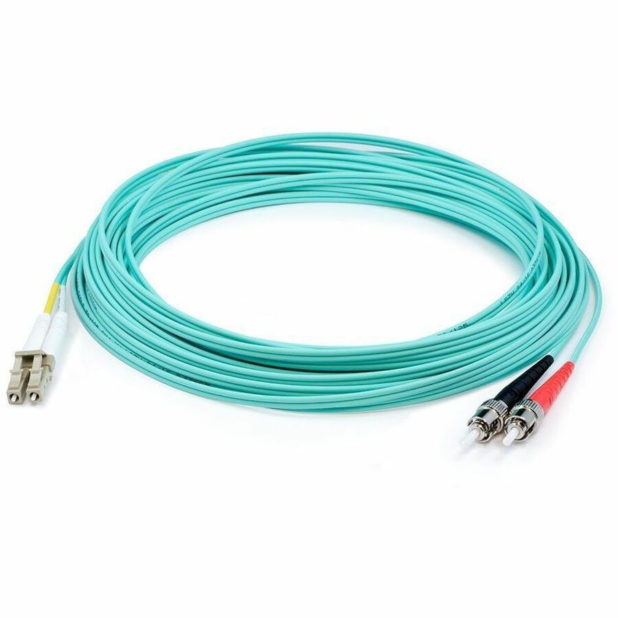 AddOn 100m ST to LC Aqua OM3 Duplex OFNR (Riser-Rated) MMF (Multi Mode) Fiber Patch Cable, 50/125