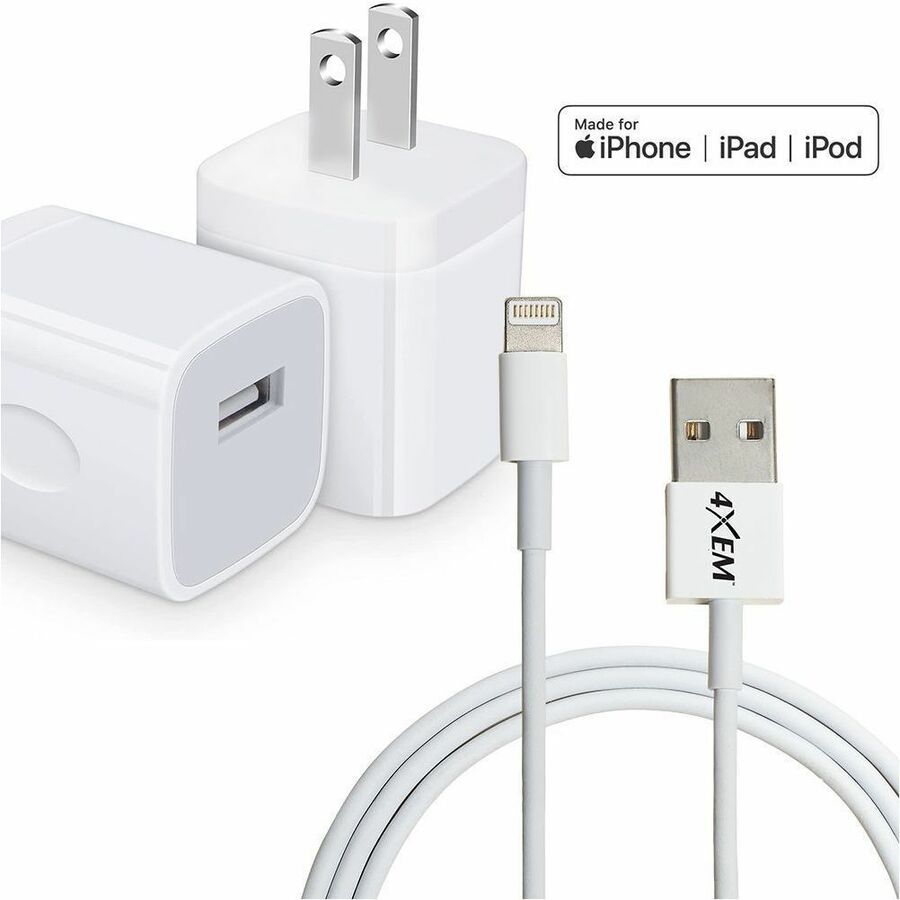 4XEM Wall Charger and 6ft Lightning Cable for Apple iPhone/iPod, USB AC Power adapter - MFi Certified