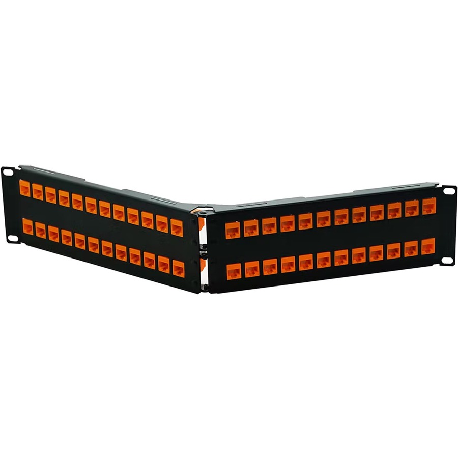 AddOn 19-inch 2U CAT6 48-Port Angled Feed Through Patch Panel with Removable Individual Keystones