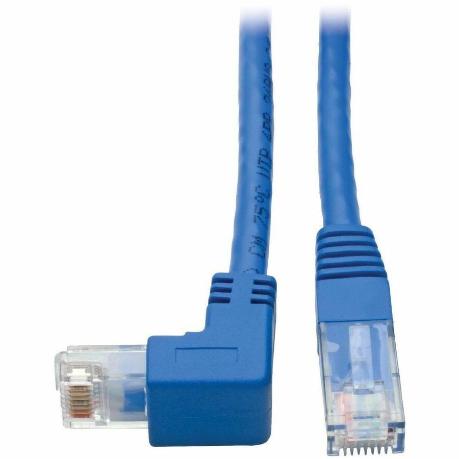 Tripp Lite Down-Angle Cat6 UTP Patch Cable (RJ45) - 1 ft., M/M, Gigabit, Molded, Blue - 1 ft Category 6 Network Cable for Workstation, Network Device, Switch, Printer, Router, Server, Modem - First End: 1 x RJ-45 Network - Male - Second End: 1 x RJ-45 Net