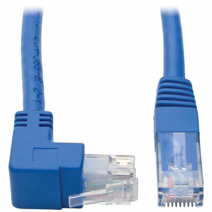 Tripp Lite Up-Angle Cat6 UTP Patch Cable (RJ45) - 1 ft., M/M, Gigabit, Molded, Blue - 1 ft Category 6 Network Cable for Workstation, Network Device, Switch, Printer, Router, Server, Modem, Scanner, Photocopier - First End: 1 x RJ-45 Network - Male - Secon