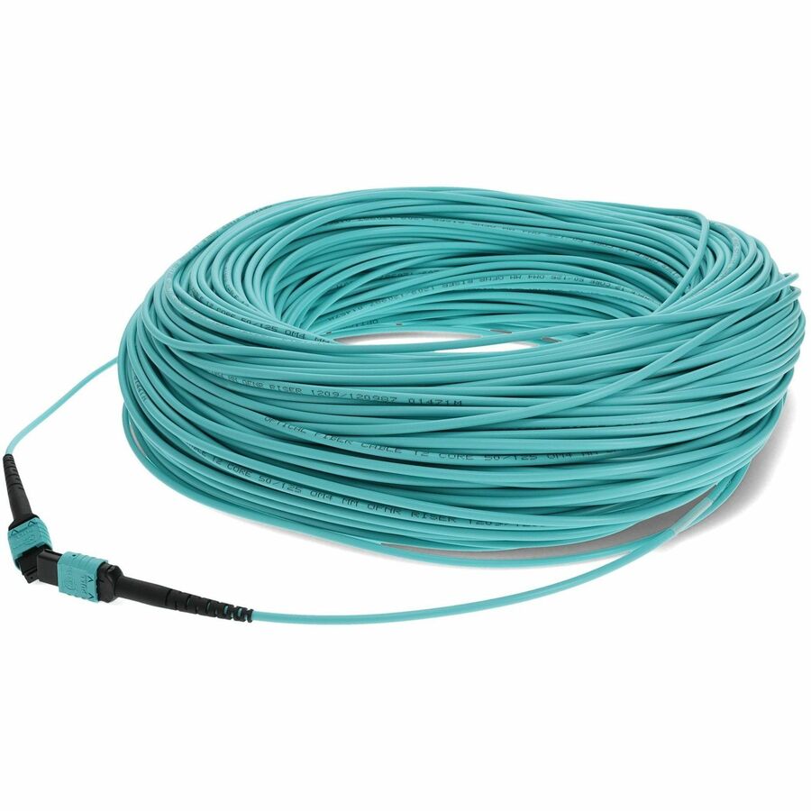 AddOn 150m MPO/UPC to MPO/UPC Aqua OM4 OFNR (Riser-Rated) 12-Strand MMF (Multi Mode) Fiber Patch Cable, 50/125