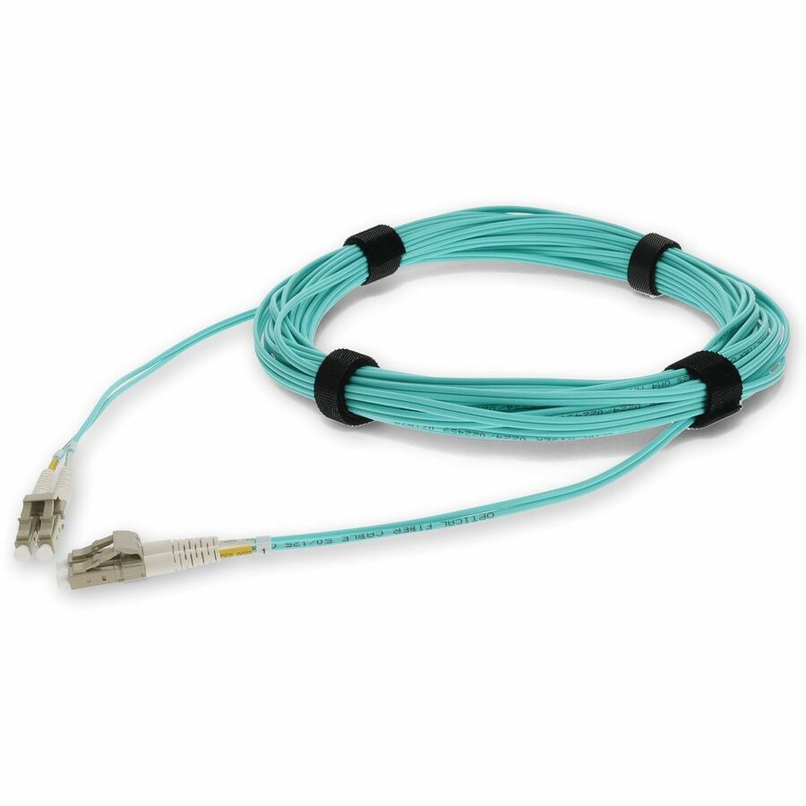 AddOn 10m LC to LC Aqua OM4 Duplex Microboot, Snagless OFNR (Riser-Rated) MMF (Multi Mode) Fiber Patch Cable, 50/125