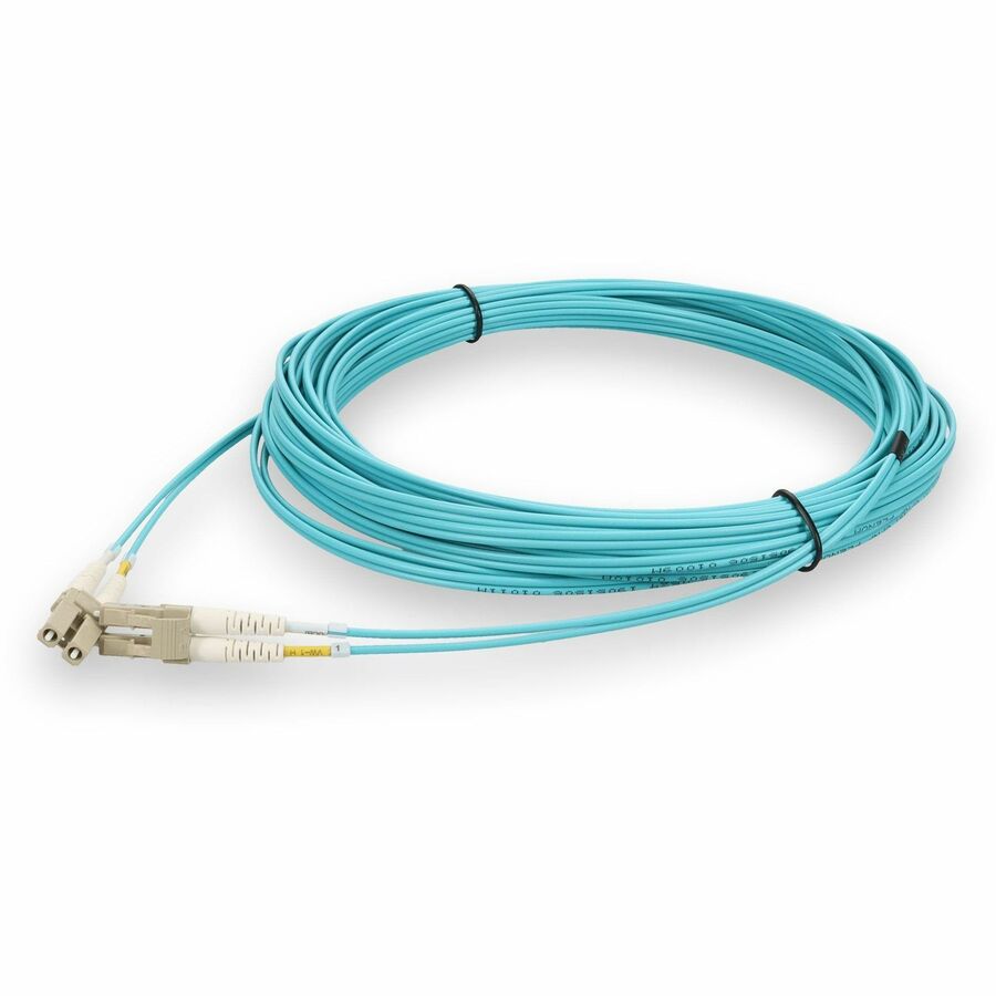 AddOn 10m LC to LC Aqua OM4 Duplex Armored OFNP (Plenum-Rated) MMF (Multi Mode) Fiber Patch Cable, 50/125