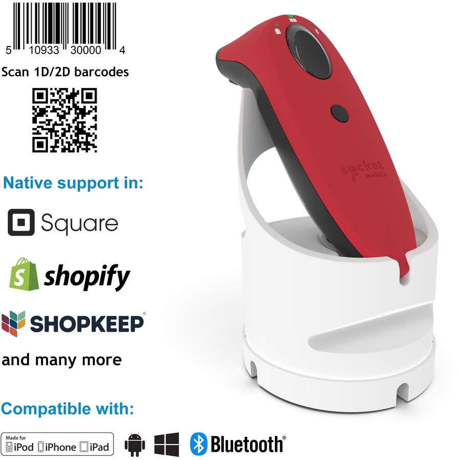 Socket Mobile SocketScan® S740, Universal Barcode Scanner, Red & White Dock