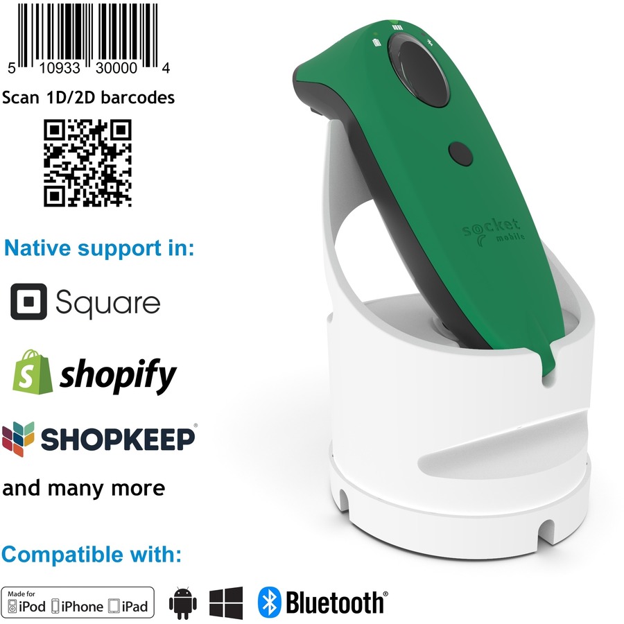 Socket Mobile SocketScan® S740, Universal Barcode Scanner, Green & White Dock