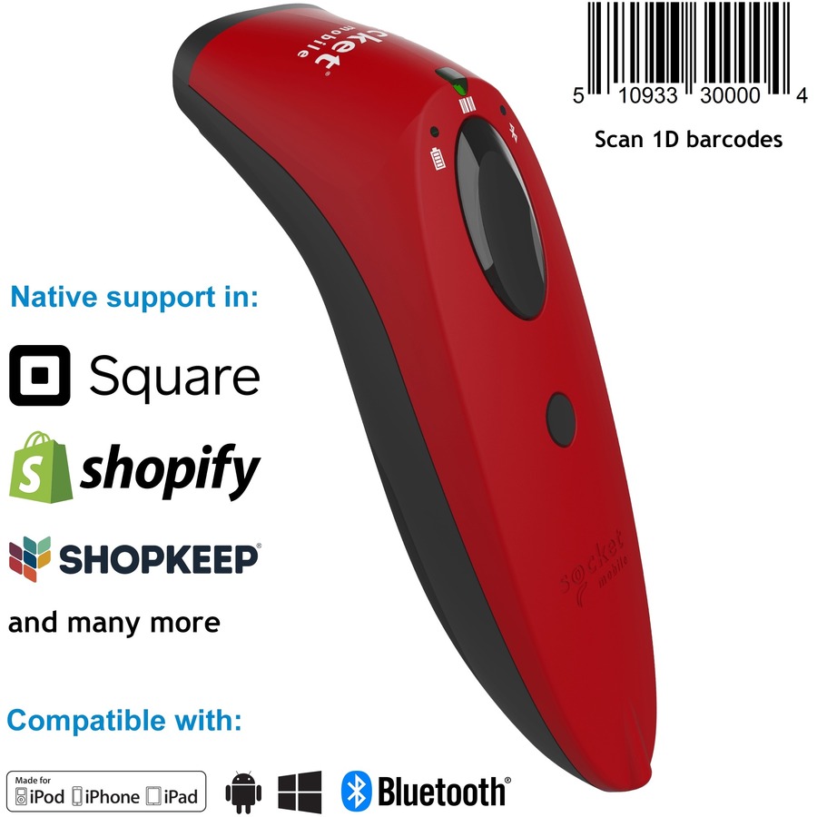 Socket Mobile SocketScan® S760, Ultimate Barcode Scanner, DotCode & Travel ID Reader, Red