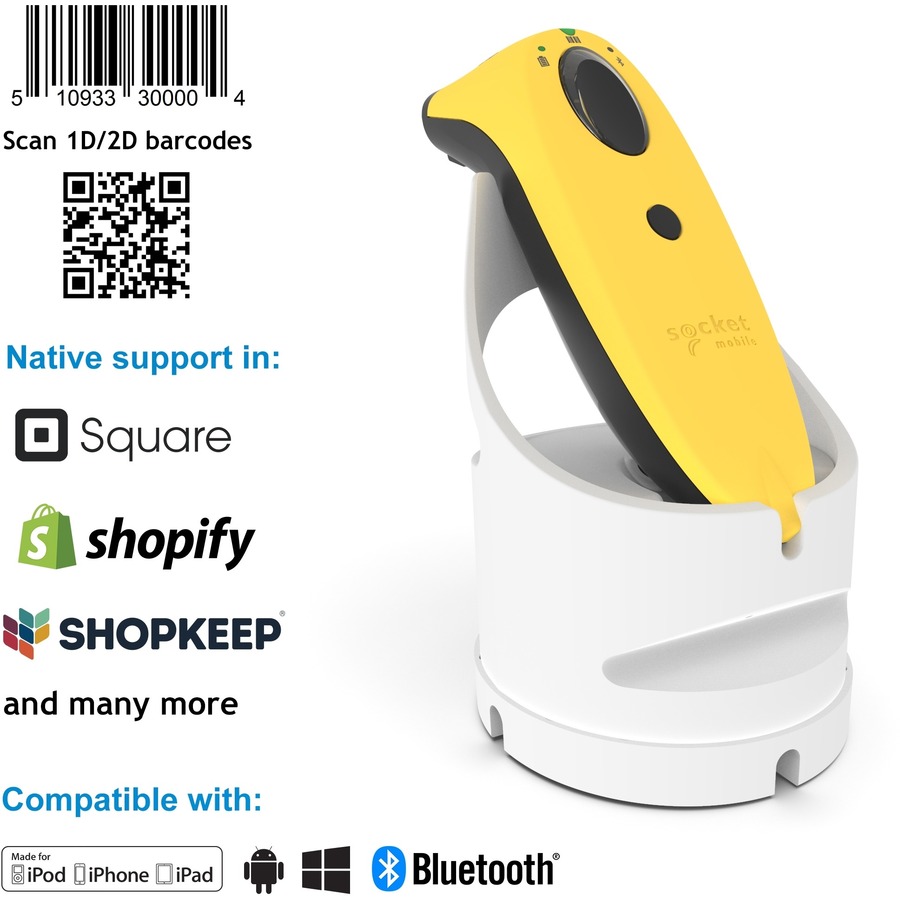 Socket Mobile SocketScan® S740, Universal Barcode Scanner, Yellow & White Dock
