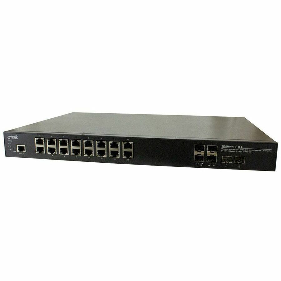 Managed Hardened Gigabit Ethernet PoE+ Rack Mountable Switch 16 10/100/1000Base-T PoE+ Ports + 4 100/1000Base-X SFP Slots + 2 1G/10GBase-X SFP+ Slots