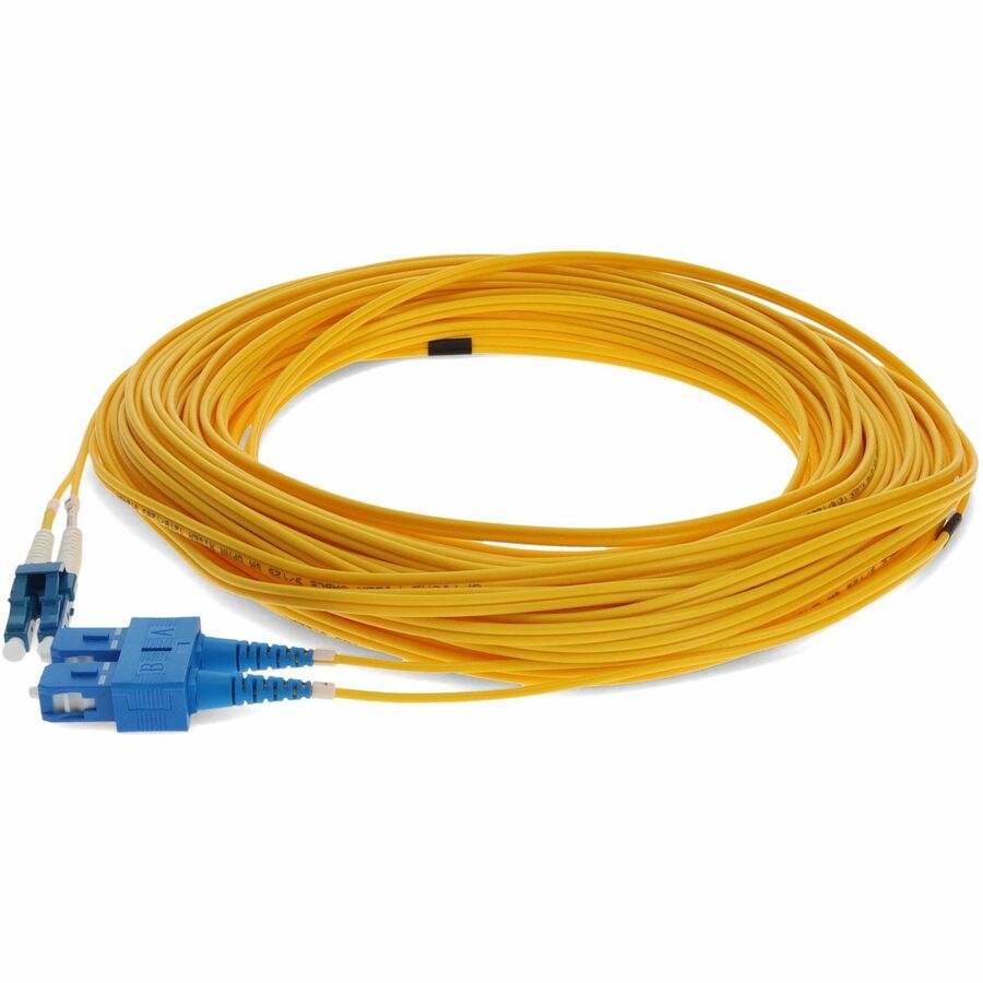 AddOn 16m SC to LC Yellow OS2 Duplex Microboot, Snagless OFNR (Riser-Rated) SMF (Single Mode) Fiber Patch Cable, 9/125