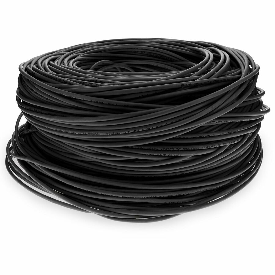 AddOn 1000ft Non-Terminated Black CAT6 Shielded Plenum-Rated Solid Bulk Cable CAT 6