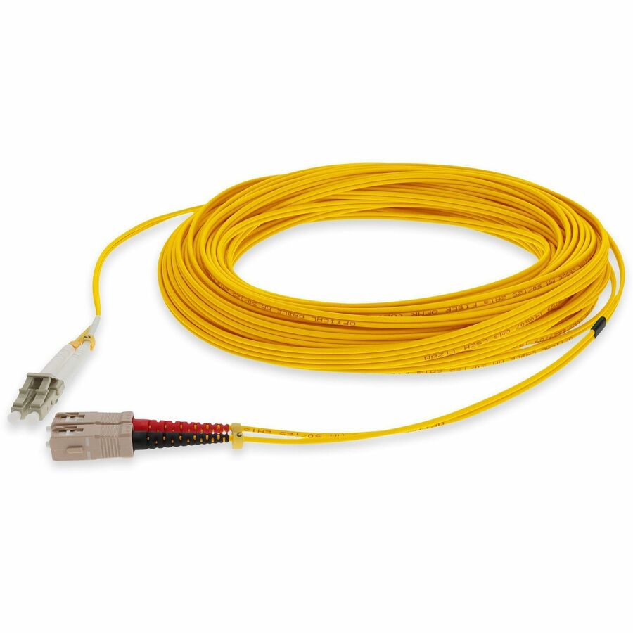 AddOn 15m SC to LC Yellow OM4 Duplex OFNR (Riser-Rated) MMF (Multi Mode) Fiber Patch Cable, 50/125