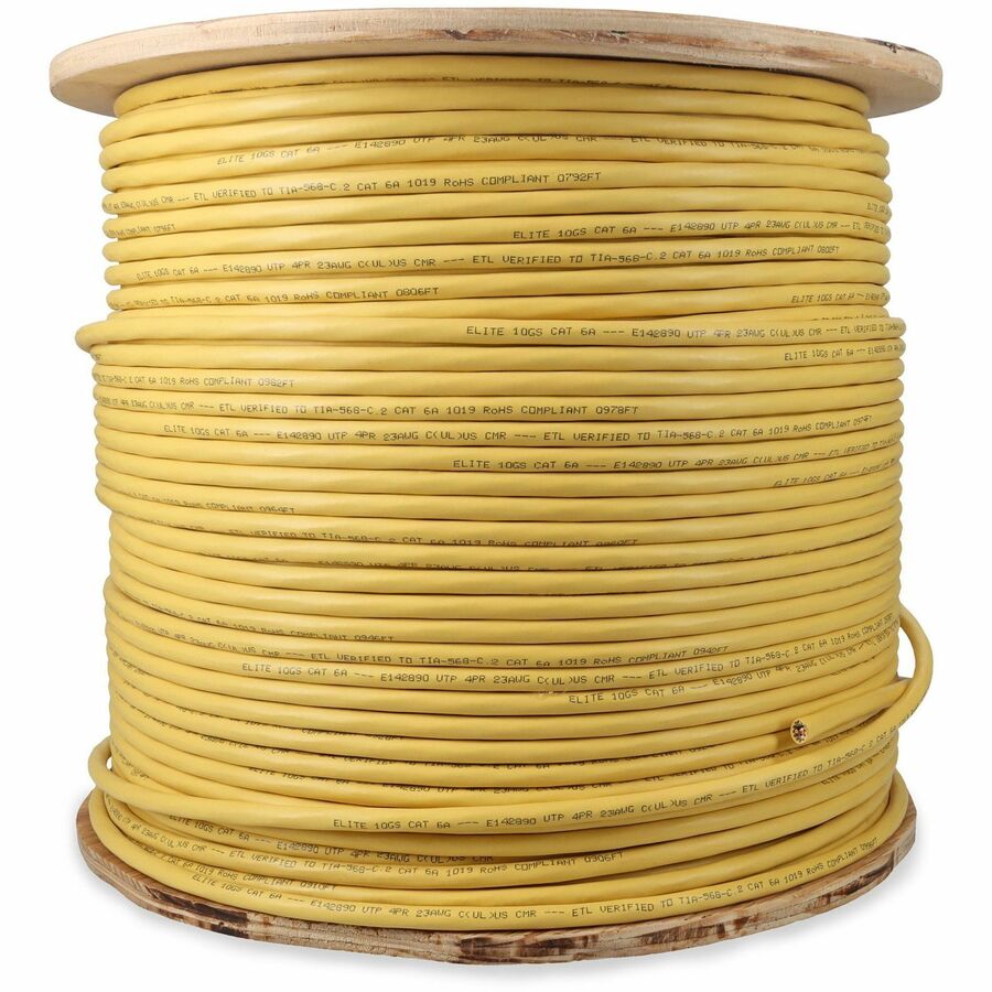 AddOn 1000ft Non-Terminated Yellow CAT6A PVC Solid Bulk Cable CAT 6A