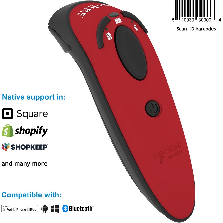 Socket Mobile DuraScan® D730, Laser Barcode Scanner, Red
