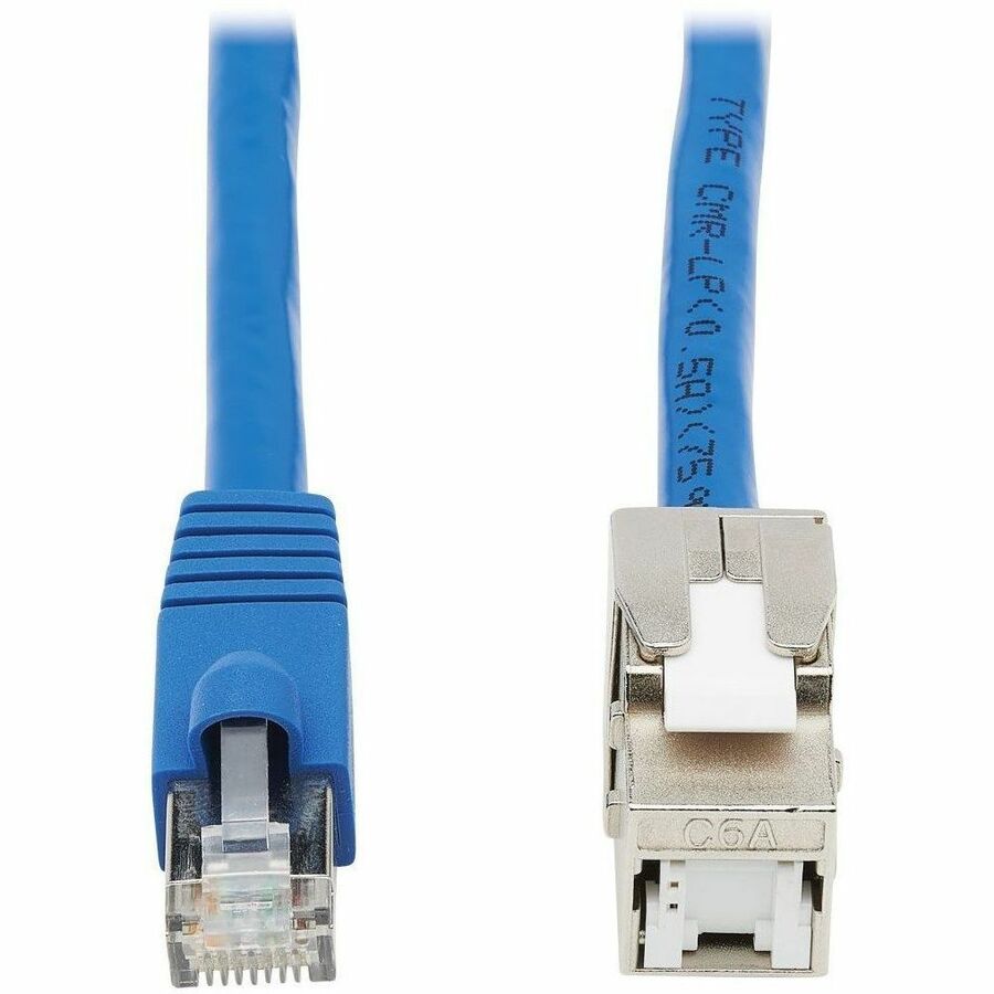 Tripp Lite Cat6 Keystone Jack Cable Assembly, RJ45 M/F, 18 in., Blue - 1.5 ft Category 6 Network Cable for Wallplate, Network Device, Surveillance Camera, Access Point - First End: 1 x RJ-45 Network - Male - Second End: 1 x RJ-45 Network - Female - 1 Gbit