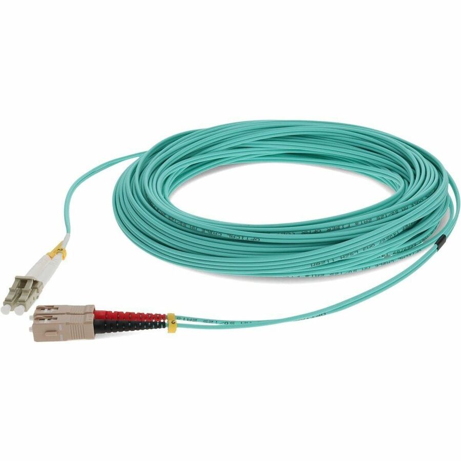 AddOn 17m SC to LC Aqua OM4 Duplex OFNR (Riser-Rated) Fiber Patch Cable