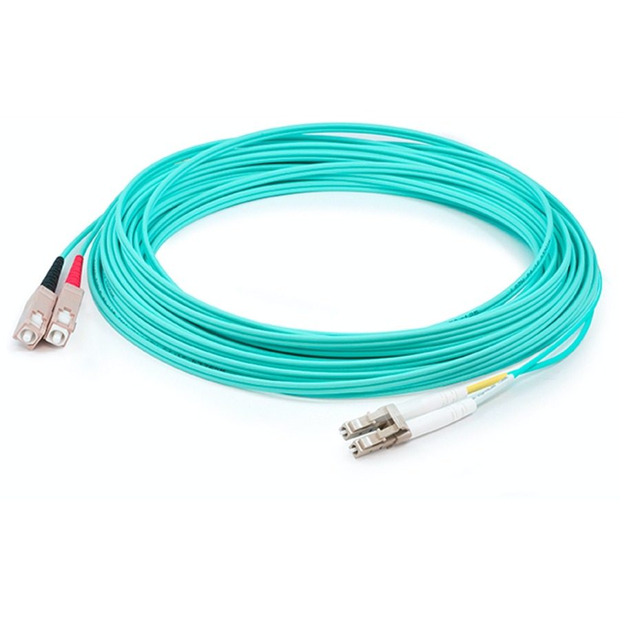 AddOn 77m SC to LC Aqua OM4 Duplex OFNP (Plenum-Rated) Fiber Patch Cable