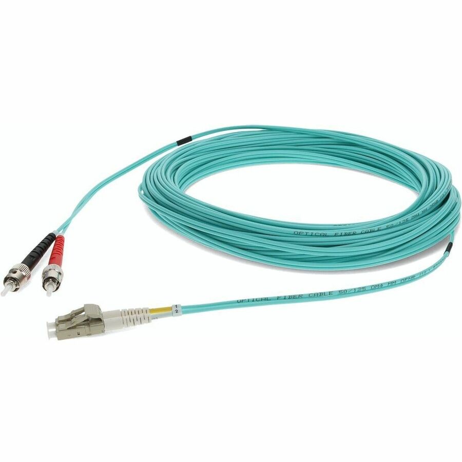 AddOn 11m ST to LC Aqua OM4 Duplex OFNR (Riser-Rated) Fiber Patch Cable