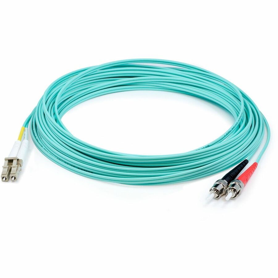 AddOn 11m ST to LC Aqua OM4 Duplex OFNP (Plenum-Rated) MMF (Multi Mode) Fiber Patch Cable, 50/125