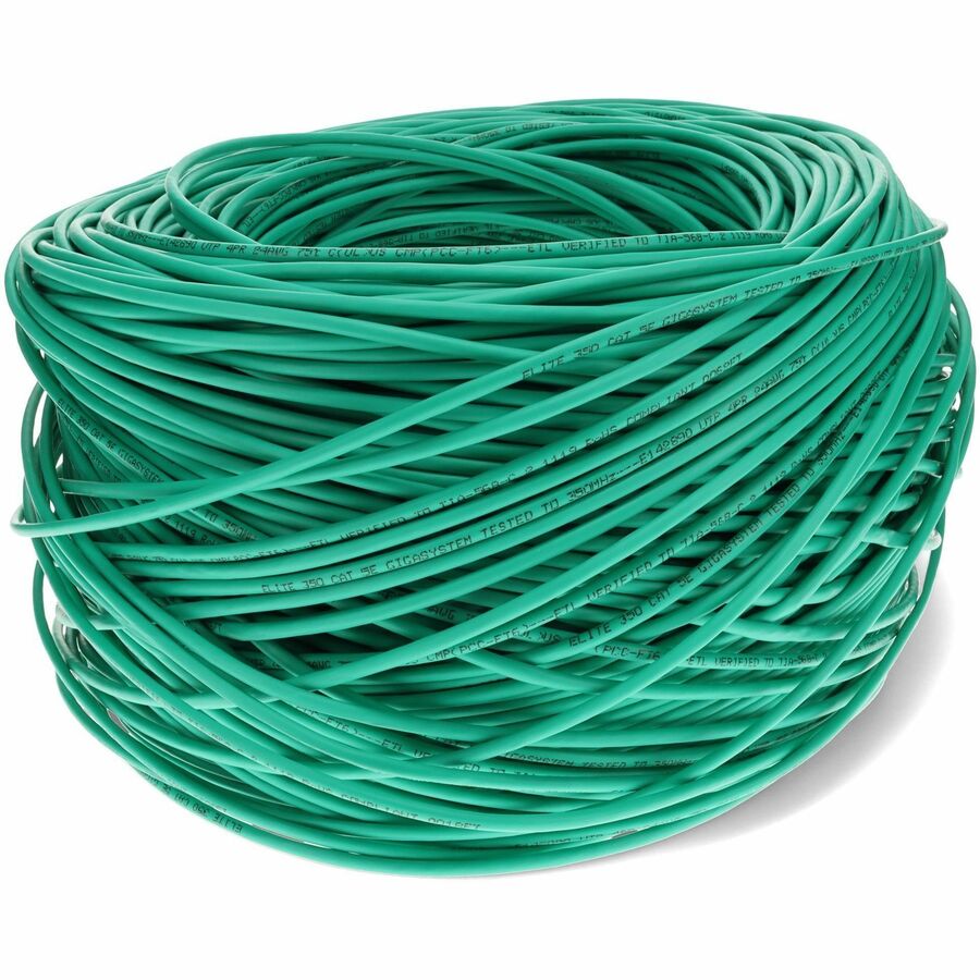 AddOn 1000ft Non-Terminated Green CAT5E Plenum-Rated Stranded Bulk Cable CAT 5E