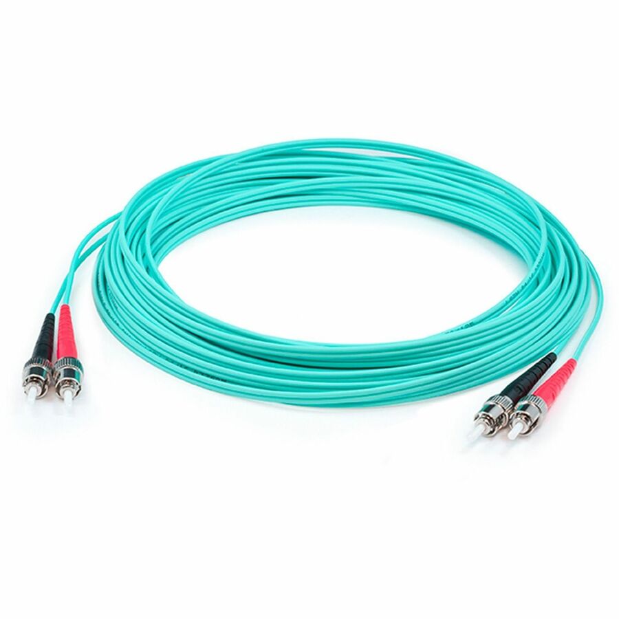 AddOn 12m ST to ST Aqua OM4 Duplex OFNR (Riser-Rated) MMF (Multi Mode) Fiber Patch Cable, 50/125