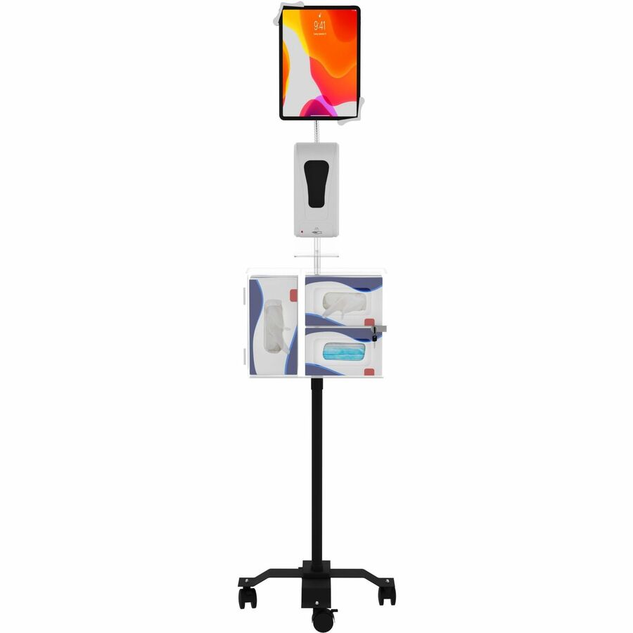 CTA Digital Compact Security Gooseneck Floor Stand for 7-13 Inch Tablets with Sanitizing Station & Automatic Soap Dispenser