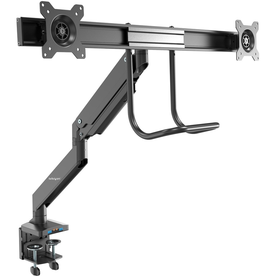 StarTech Desk Mount Dual Monitor Arm with USB & Audio, Slim Dual Monitor VESA Mount up to 32" (17.6lb/8kg) Displays, C-Clamp/Grommet