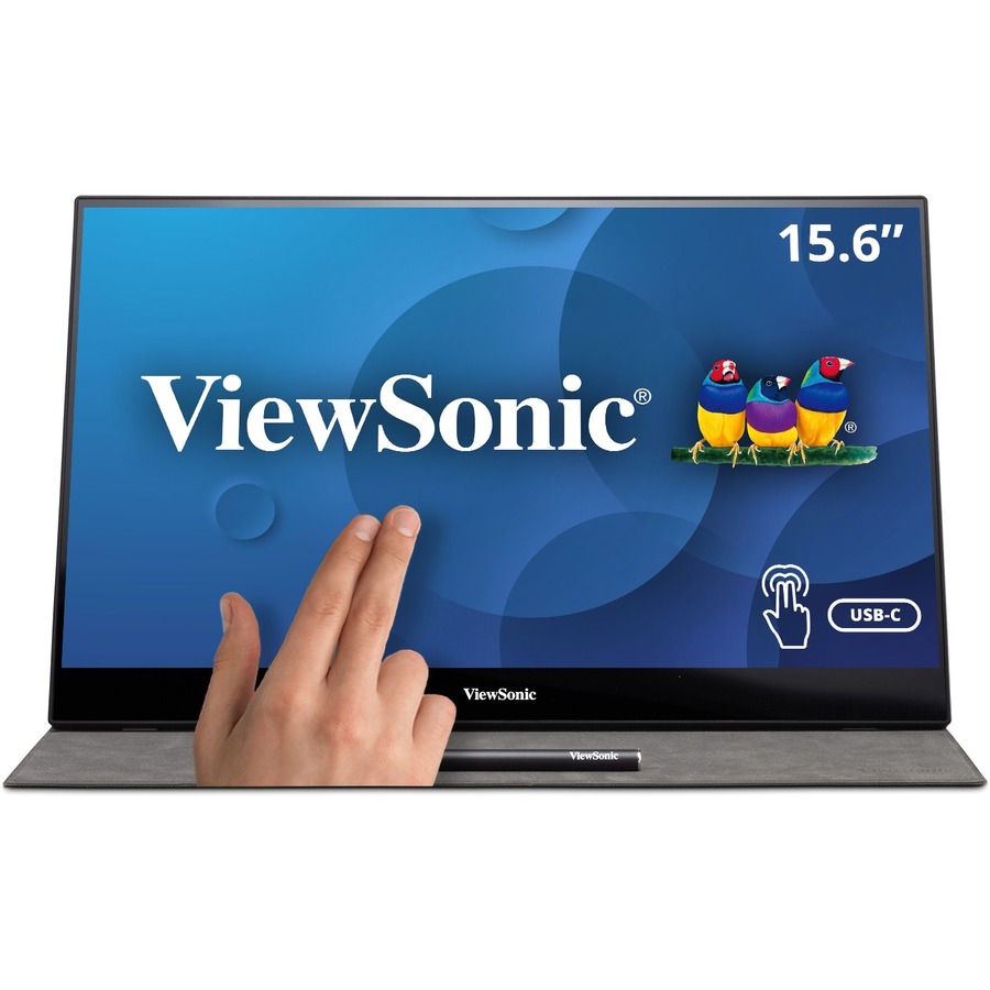 ViewSonic TD1655 15.6 Inch 1080p Touchscreen Portable Monitor, IPS Display for Interactive Workflows and Second Screen Productivity, Built-in Stand, 60W USB-C, mini HDMI, and Smart Cover