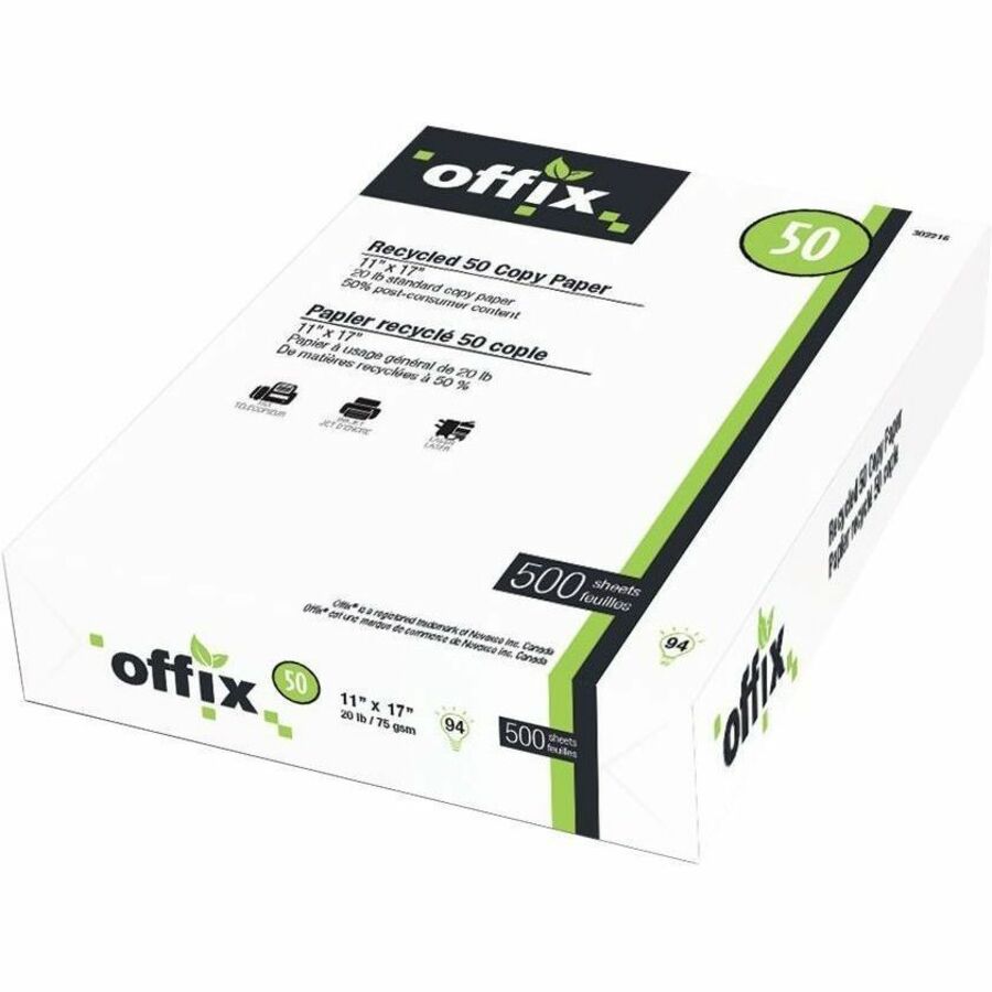 Offix Offix® 100 Recycled Paper - Tabloid - 11 x 17 - 20 lb Basis Weight  - Smooth - 500 / Pack - White