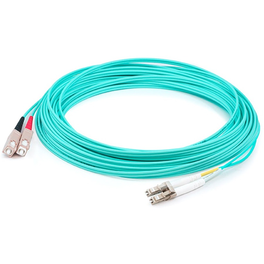 AddOn 28m SC to LC Aqua OM4 Duplex LSZH Fiber Patch Cable