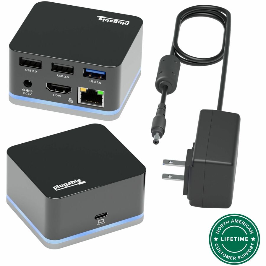 Plugable USB-C Wired Cube Mini Docking Station - Compact HDMI, Gigabit Ethernet, 3 USB Ports