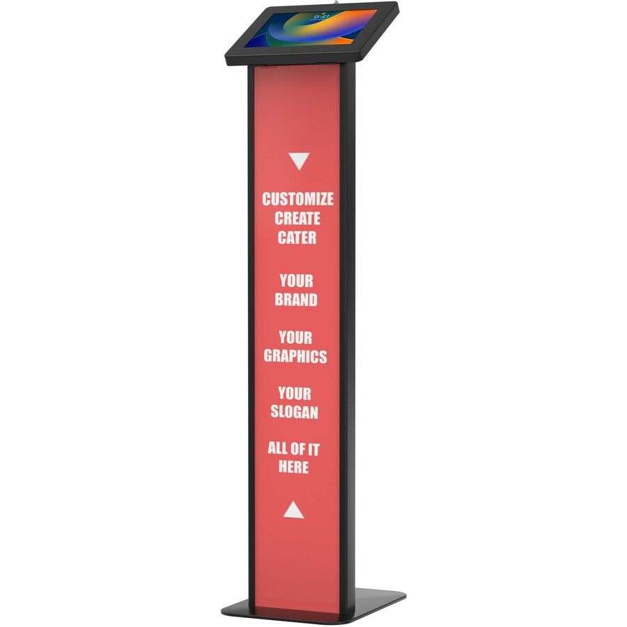 CTA Digital Customizable Premium Locking Floor Stand Kiosk with Graphic Card Slot for branding for 10.2-in iPad 7th/ 8th/ 9th Gen & More (Black)