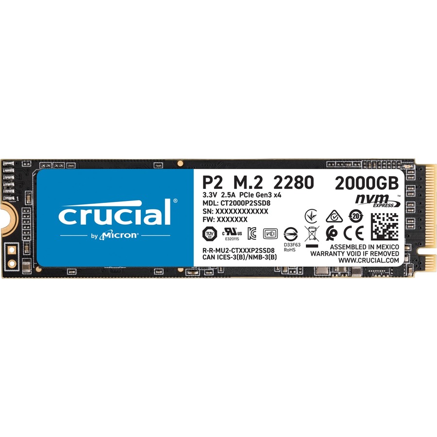Crucial P2 CT2000P2SSD8 2 TB Solid State Drive - M.2 2280 Internal - PCI Express NVMe (PCI Express NVMe 3.0 x4)