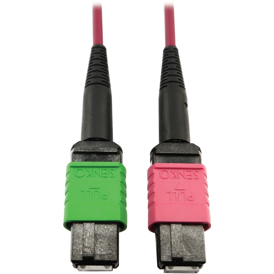 Tripp Lite by Eaton 400G Multimode 50/125 OM4 Plenum Fiber Optic Cable 16F MTP/MPO-APC to MTP/MPO-UPC (F/F) Magenta 1 m