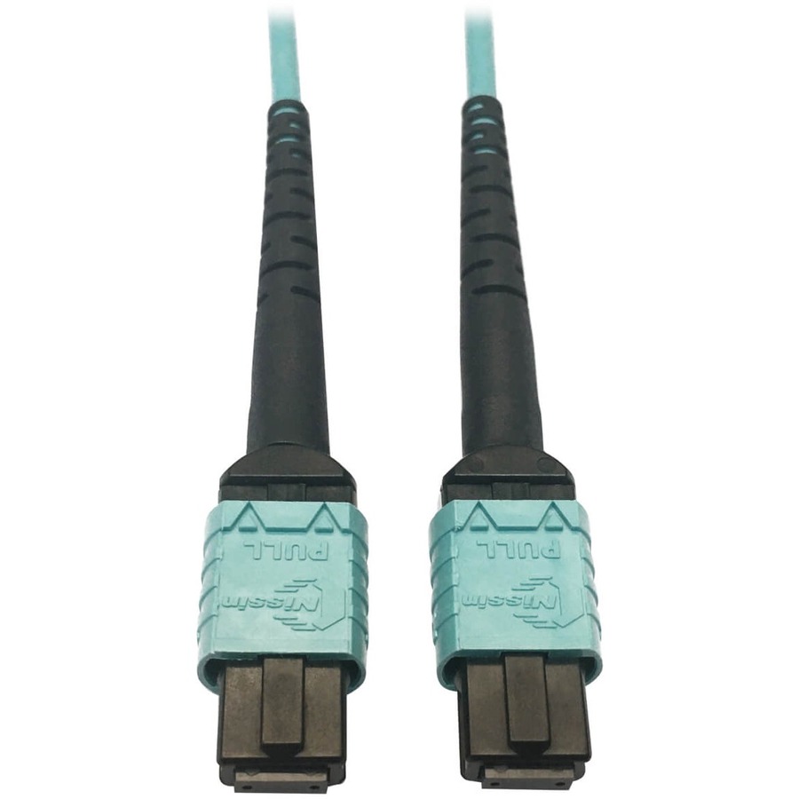 Eaton Tripp Lite Series 400G Multimode 50/125 OM4 Plenum-Rated Fiber Optic Cable, 24F MTP/MPO-PC (F/F), Aqua, 1 m