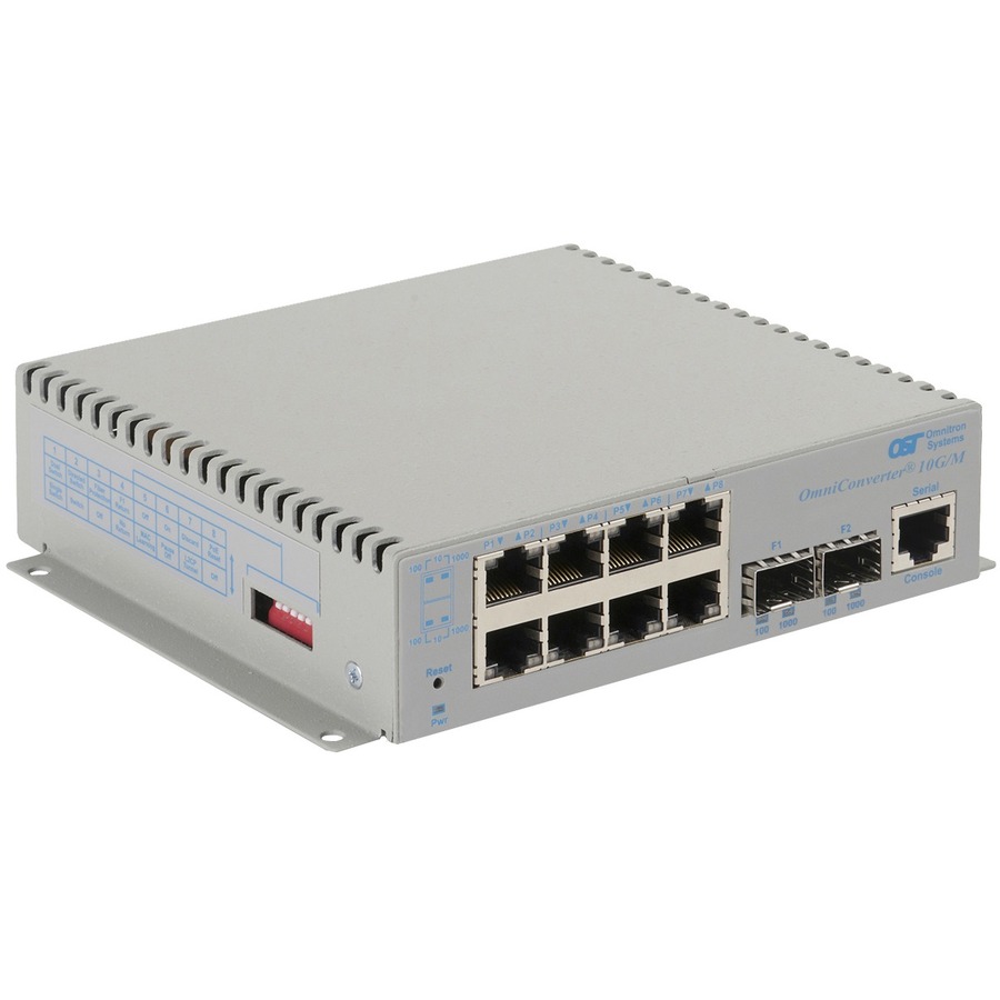 Omnitron Systems OmniConverter 10G/M, 2xSFP/SFP+, 4xRJ-45, 1xAC Powered Extended Temp