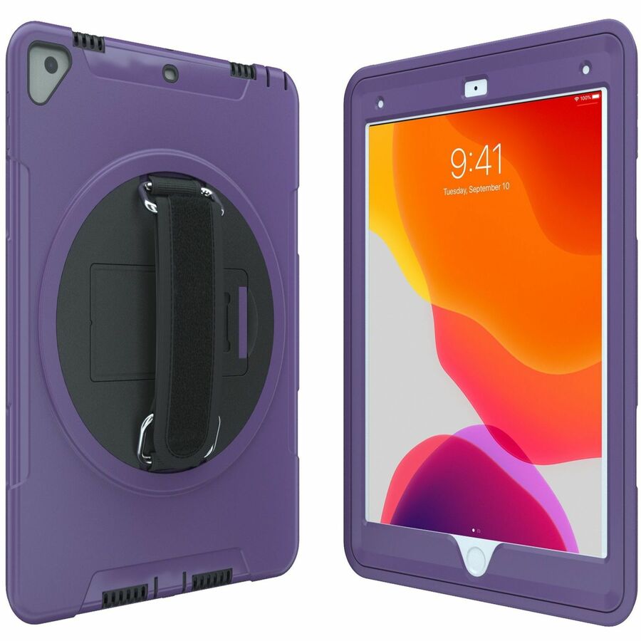 CTA Digital Protective Case with Build in 360° Rotatable Grip Kickstand for iPad 7th/ 8th/ 9th Gen 10.2, iPad Air 3, iPad Pro 10.5, Purple