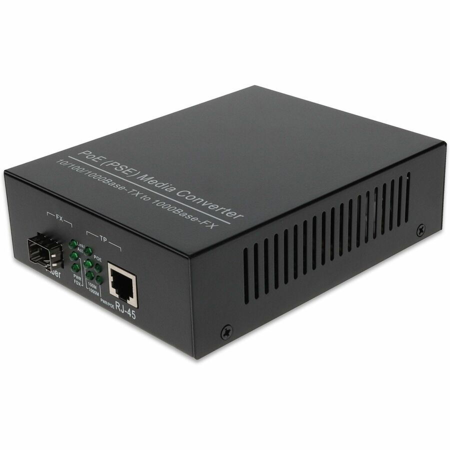 AddOn 10/100/1000Base-TX(RJ-45) to 100/1000Base-FX Open Multi-Rate SFP Port 30W POE+ Media Converter