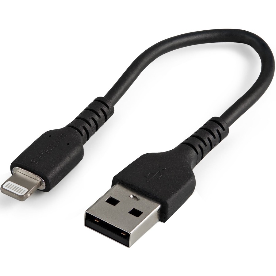 StarTech 6 inch/15cm Durable Black USB-A to Lightning Cable, Rugged Heavy Duty Charging/Sync Cable for Apple iPhone/iPad MFi Certified