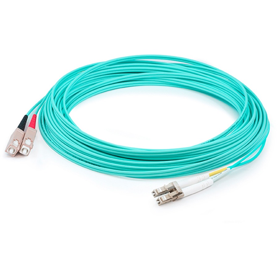 AddOn 92m SC to LC Aqua OM4 Duplex LSZH Fiber Patch Cable