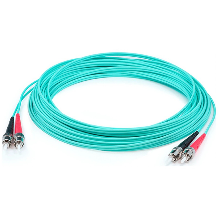 AddOn 37m ST to ST Aqua OM4 Duplex OFNP (Plenum-Rated) Fiber Patch Cable