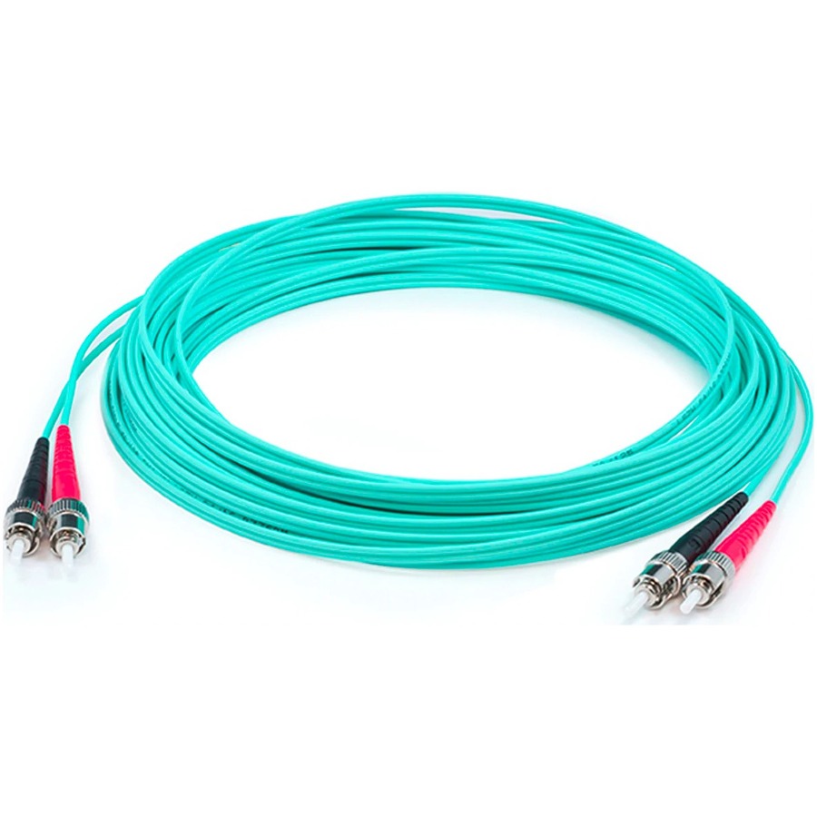AddOn 91m ST to ST Aqua OM4 Duplex OFNP (Plenum-Rated) Fiber Patch Cable