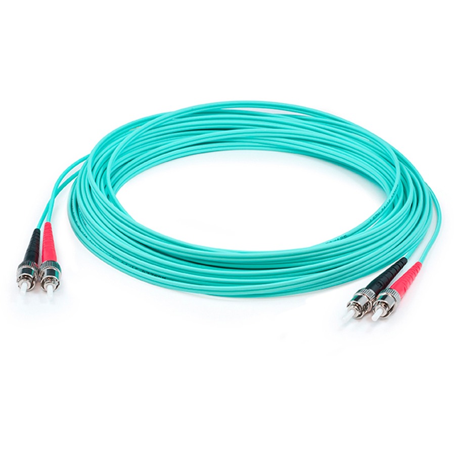 AddOn 38m ST to ST Aqua OM4 Duplex OFNP (Plenum-Rated) Fiber Patch Cable