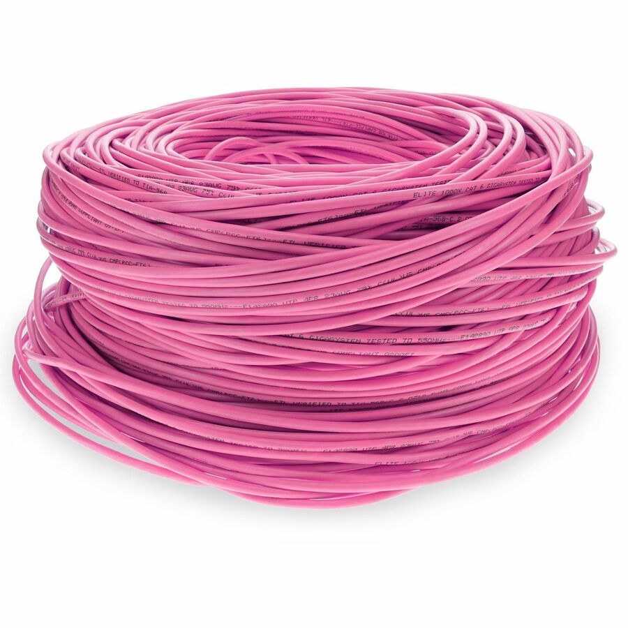 AddOn 1000ft Non-Terminated Pink CAT6 Shielded Plenum-Rated Solid Bulk Cable CAT 6