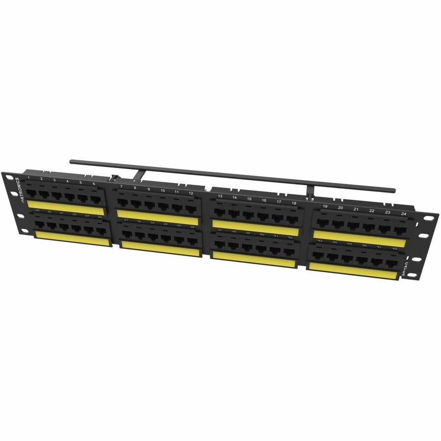 Ortronics Category 6A TechChoice Flat Patch Panel 48 Port 2RU Black