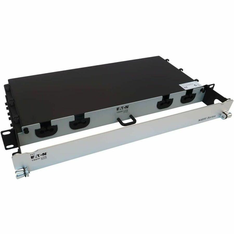 Eaton Tripp Lite Series Preloaded Fiber Panel, 1U - 2x (24F MTP/MPO-PC to 12x LC Duplex F/M) 24F Trunk Cables, OM4 Multimode, 10 m (32.8 ft.)