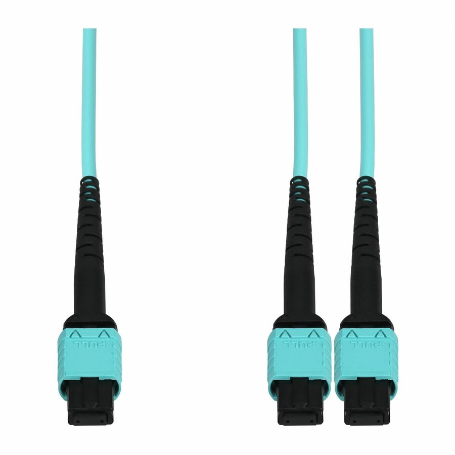 AddOn 15m MPO/UPC to 2xMPO/UPC Aqua OM4 OFNP (Plenum-Rated) 16-Strand Fiber Fanout Cable, MMF (Multi Mode), 50/125