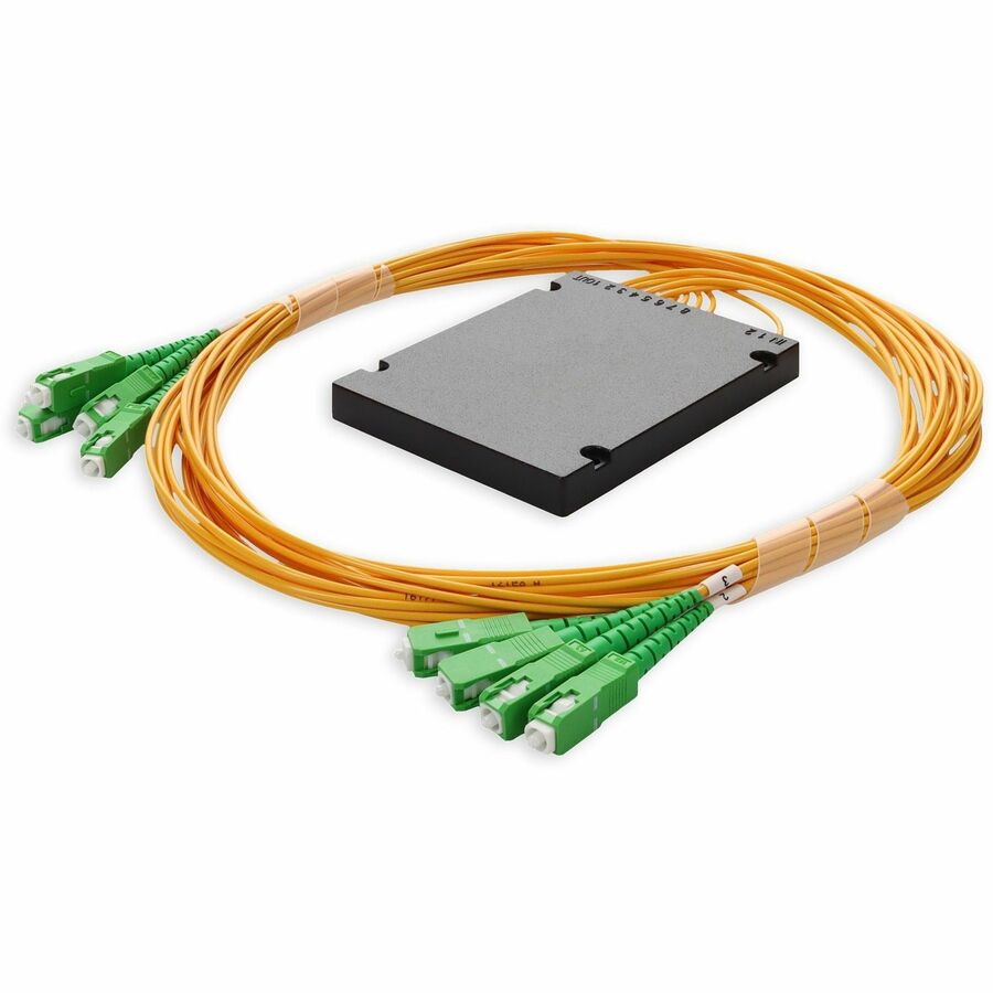 AddOn Single 1xASC 1x (Male) to 8xASC (Male) Yellow OS2 Simplex Fiber Splitter Box with 1.5m pigtails