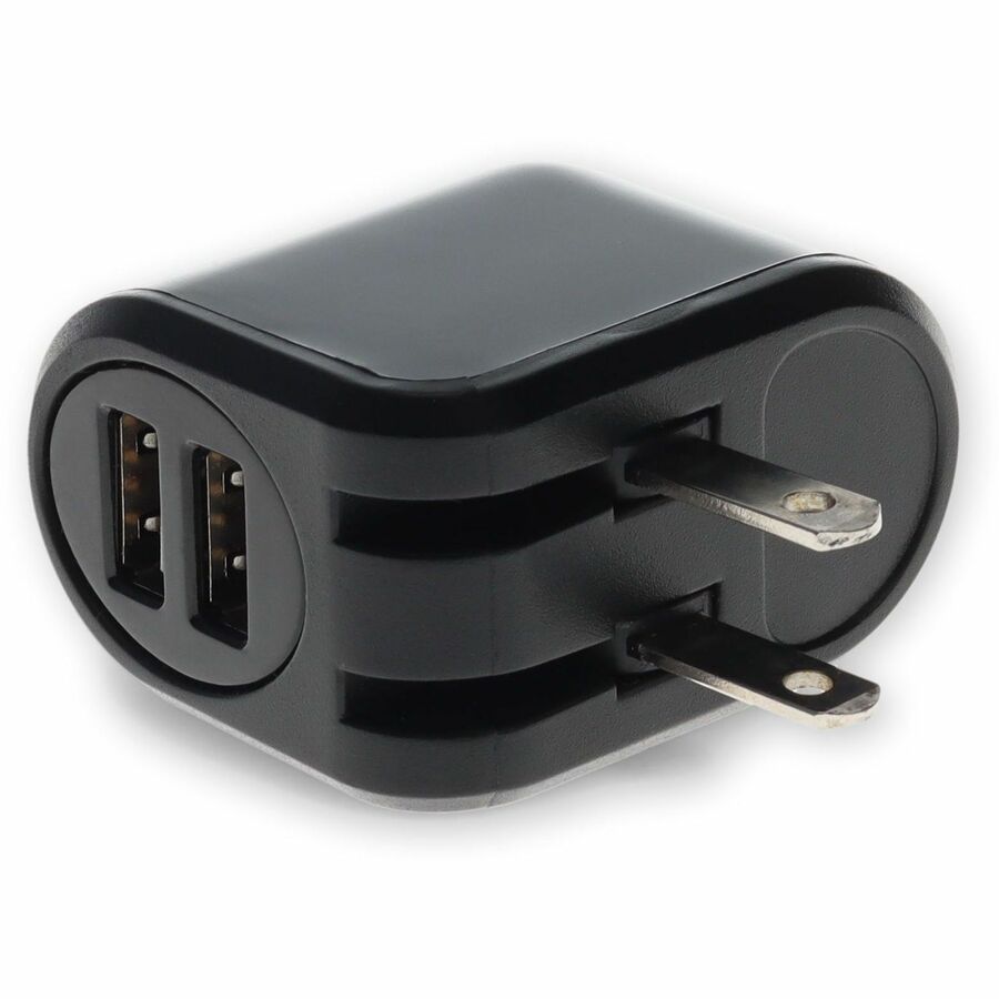 AddOn Wall Charger 2X USB-A 2.0 5V at 2.4A Single port or 5V at 1A Dual port 12W total, Black