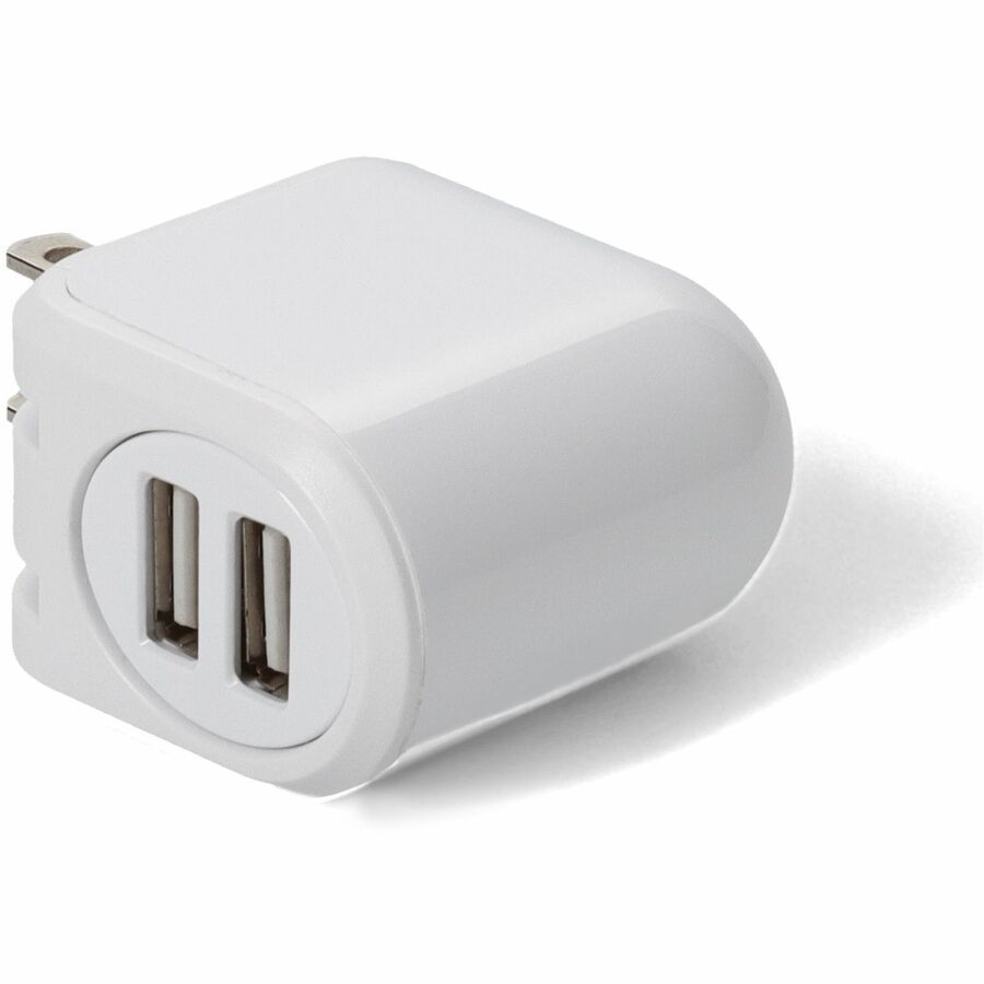 AddOn Wall Plug to 2x USB 2.0 (A) 5V at 2.4A Single port or 5V at 1A Dual port 12W total for US White